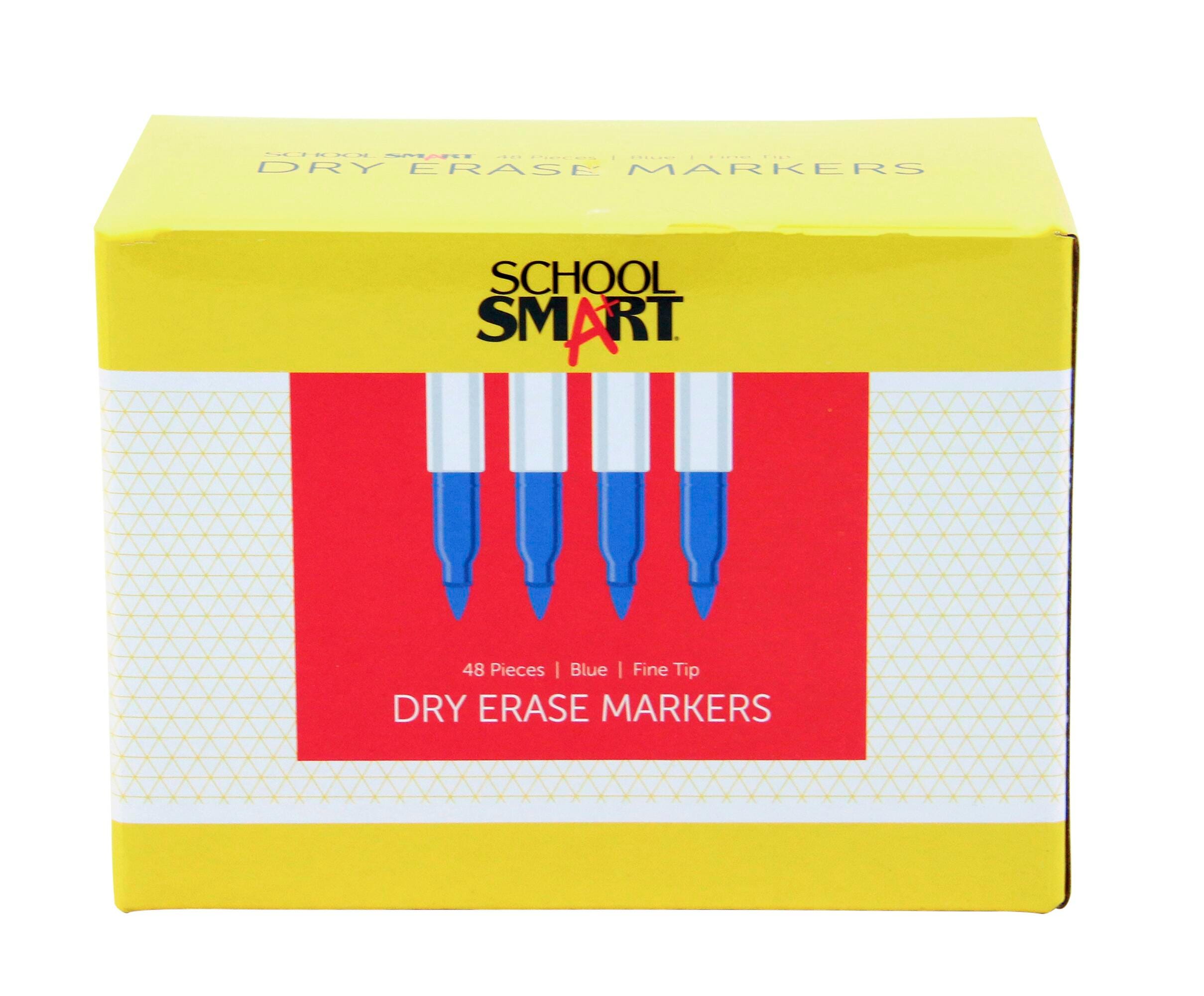 School Smart Dry Erase Pen Style Markers, Fine Tip, Blue, Pack of 48 1593105